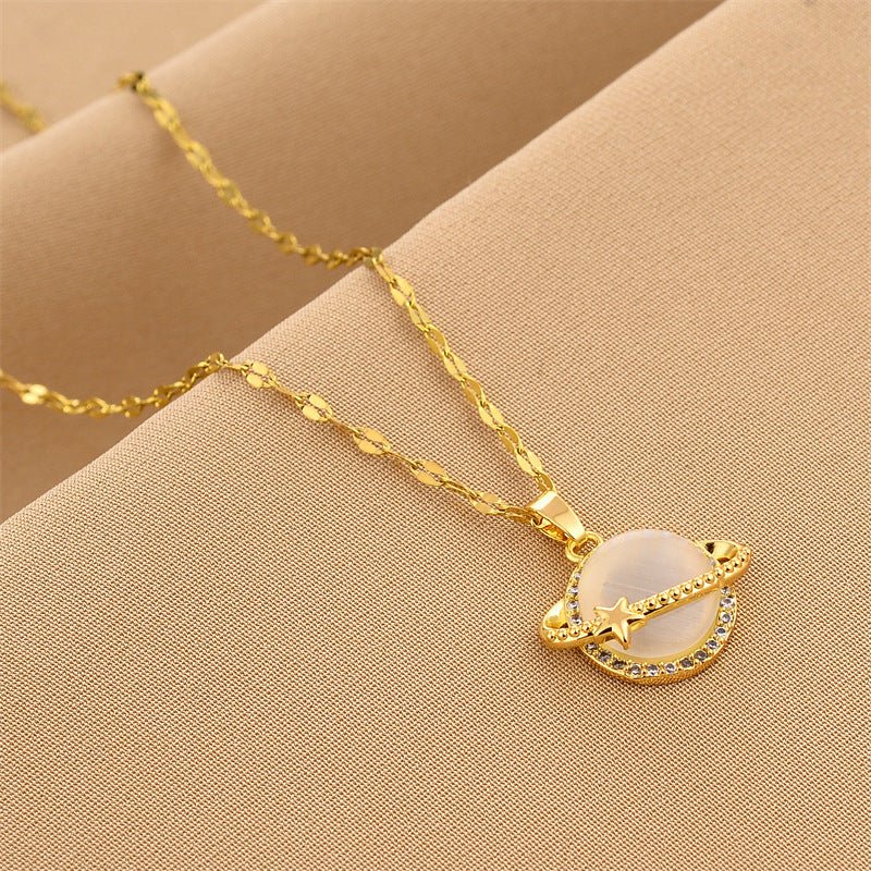 French Style Design Planet Opal Pendant Titanium Steel Necklace