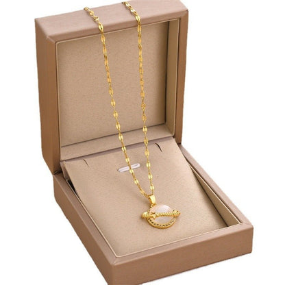 French Style Design Planet Opal Pendant Titanium Steel Necklace